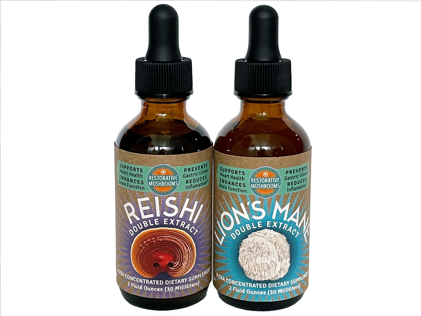 Organic Double Extract Bundle - Reishi & Lion's Mane (2 oz ea)